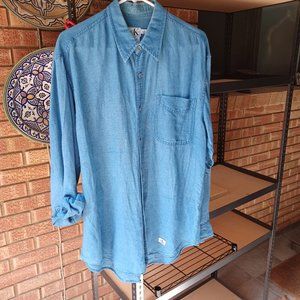 Calvin Klein Jeans Linen/Cotton Blue Shirt.  Size L.